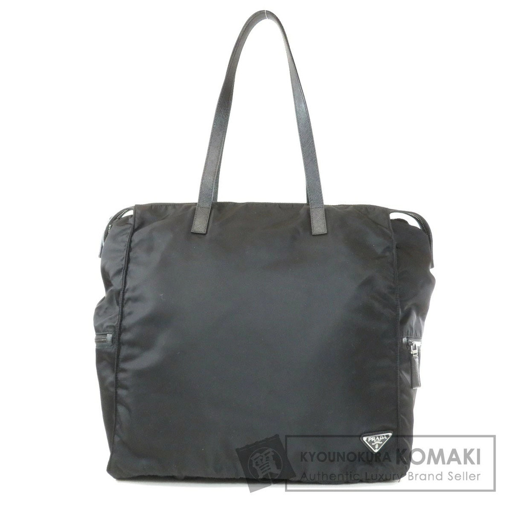 Prada Tessuto tote bag black leather enamel triangle